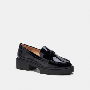 Coach Leah Loafer Platta Skor Dam Svarta | 35YQGBFOS