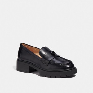Coach Leah Loafer Platta Skor Dam Svarta | 39ZKMUWLB