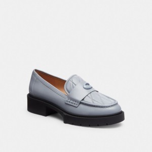 Coach Leah Loafer With Quilting Platta Skor Dam Grå Blå | 29UPNBHXS