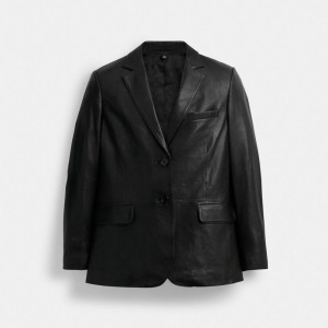 Coach Leather Blazer Jackor Dam Svarta | 18XVGZHQK