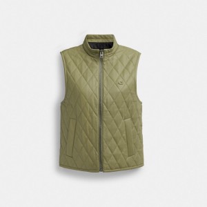 Coach Leather Quilted Vest Jackor Dam Gröna | 70CHSTGNZ