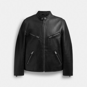 Coach Leather Racer Jackor Herr Svarta | 57THOQIBV