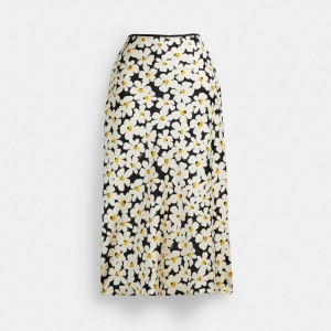 Coach Long Floral Midi Skirt Byxor Dam Svarta | 16XNHVFIA