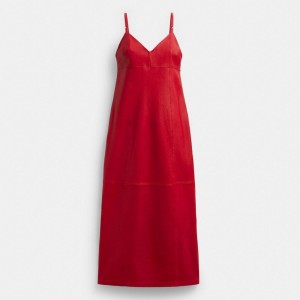 Coach Long Leather Dress Klänning Dam Röda | 13EIATJNY