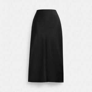 Coach Long Satin Midi Skirt Byxor Dam Svarta | 29ANVZLEB