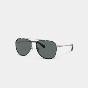 Coach Metal Windsor Pilot Sunglasses Solglasögon Herr Svarta Grå | 57ODSYMBN