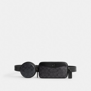 Coach Multi Pouch Belt Bag In Signature Canvas Bältesväska Herr Grå | 64DOXGKUI