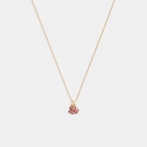 Coach Pave Heart Pendant Necklace Smycken Dam Guld Rosa Olika Färger | 18HWGLKRQ