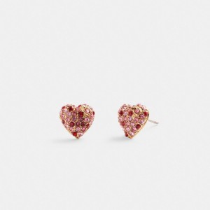 Coach Pave Heart Stud Earrings Smycken Dam Guld Rosa Olika Färger | 56XLDNKJV