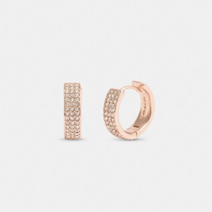 Coach Pave Huggie Earrings Smycken Dam Rosa Guld | 34YQIBWDZ