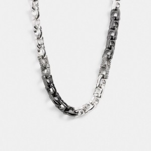 Coach Pave Signature Mixed Chain Necklace Smycken Dam Silver | 05TFLJMKN
