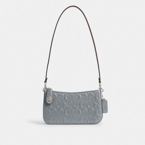 Coach Penn Shoulder Bag In Signature Leather Axelväska Dam Silver Grå Blå | 16INXATDQ
