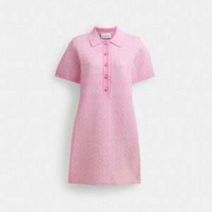 Coach Polo Sweater Dress Klänning Dam Rosa | 47LUYAIFP