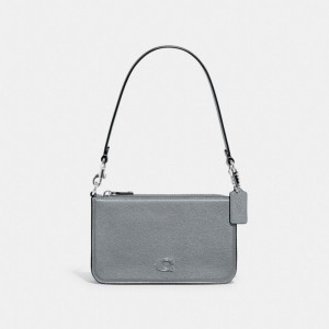 Coach Pouch Bag With Signature Canvas Påse Dam Grå Blå | 41DYKFLCI
