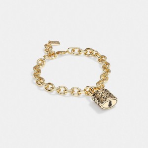 Coach Quilted Padlock Chain Bracelet Smycken Dam Guld Svarta | 59CLAFINT