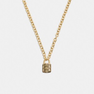 Coach Quilted Padlock Chain Necklace Smycken Dam Guld Svarta | 96TNDGJBM