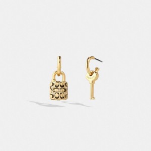 Coach Quilted Padlock Key Mismatch Earrings Smycken Dam Guld Svarta | 76RKBNHIZ