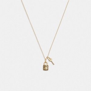 Coach Quilted Padlock Key Pendant Necklace Smycken Dam Guld Svarta | 26VJTZHEP
