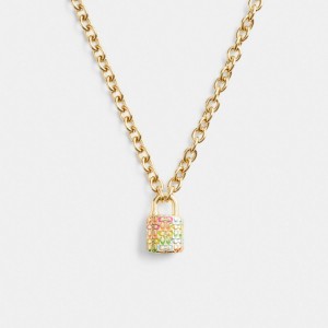 Coach Rainbow Quilted Padlock Chain Necklace Smycken Dam Guld Olika Färger | 18DEQMAIF