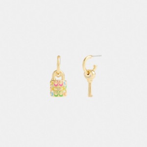 Coach Rainbow Quilted Padlock Key Mismatch Earrings Smycken Dam Guld Olika Färger | 14KXMTFVU