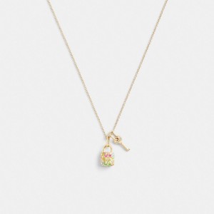 Coach Rainbow Quilted Padlock Key Pendant Necklace Smycken Dam Guld Olika Färger | 23PVOZTYW