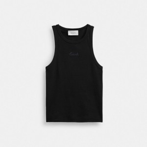 Coach Ribbed Script Tank Top Blast Dam Svarta | 60TVOWHRG