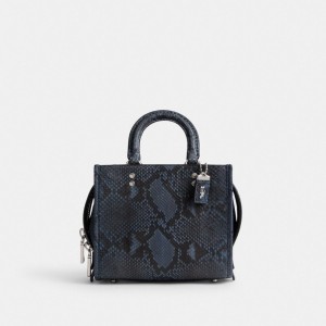Coach Rogue 20 In Python Satchel Väska Dam Silver Mörkblå | 47PWHXBFD