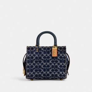 Coach Rogue Bag 25 In Signature Denim Satchel Väska Dam Blå | 56QESLCJM