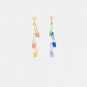 Coach Safety Pin Charm Drop Earrings Smycken Dam Guld Olika Färger | 17ZNMGSQU