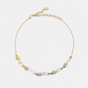 Coach Safety Pin Charm Link Choker Necklace Smycken Dam Guld Olika Färger | 25XLNFWEV