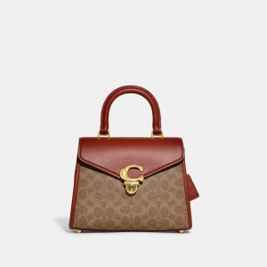 Coach Sammy Top Handle Bag In Signature Canvas Crossbody Väska Dam Bruna Röda | 17LTEWNSM