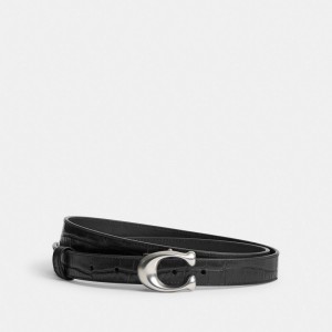 Coach Sculpted Signature Buckle Reversible Belt, 25 Mm Bälte Dam Silver Svarta | 91JATMHFY