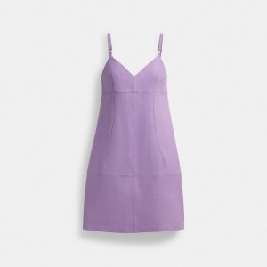 Coach Short Leather Dress Klänning Dam Lila | 18KANMTJB