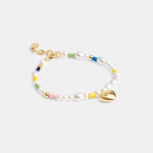 Coach Signature Heart Beaded Pearl Bracelet Smycken Dam Guld Olika Färger | 26EYDAKXS
