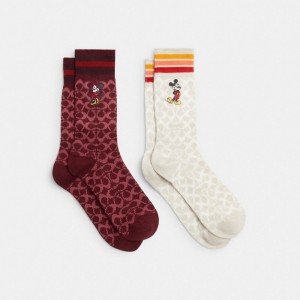 Coach Signature Socks Pack Strumpor Dam Vinröda | 91FXCOAHB