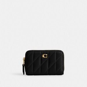 Coach Small Zip Around Card Case With Pillow Quilting Card Case Dam Svarta | 76BDUOIAR