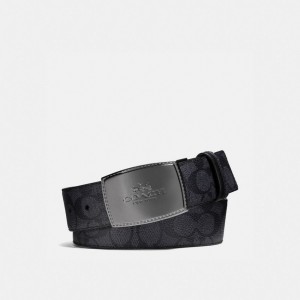 Coach Stitched Plaque Buckle Cut To Size Reversible Belt, 38 Mm Bälte Herr Grå Svarta | 98TYQFAGV