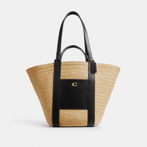 Coach Straw Pocket Tote Toteväska Dam Beige | 18MQNFCOJ