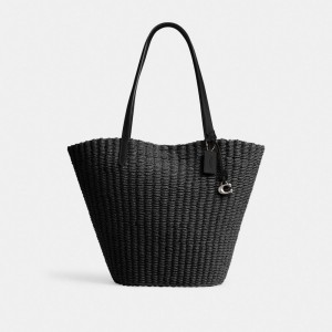 Coach Straw Tote Toteväska Dam Silver Svarta | 59JONQGYP