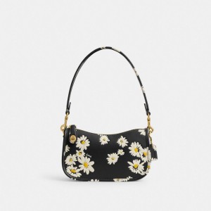 Coach Swinger Bag 20 With Floral Print Axelväska Dam Svarta Olika Färger | 83QOWNPMX