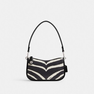 Coach Swinger Bag 20 With Zebra Print Axelväska Dam Silver | 34XKSLICG