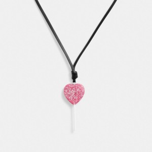 Coach The Lil Nas X Drop Heart Lollipop Necklace Smycken Dam Silver Rosa | 64YGNHUJT