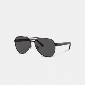 Coach Wire Frame Pilot Sunglasses Solglasögon Herr Svarta | 64HIMKWOQ