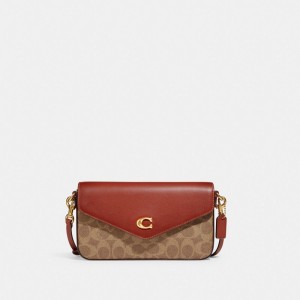 Coach Wyn Crossbody Bag In Signature Canvas Crossbody Väska Dam Bruna Röda | 70ICVOMAG