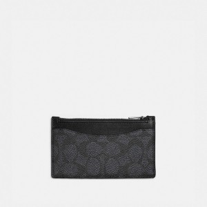 Coach Zip Card Case In Signature Canvas Card Case Herr Grå | 35ERPAGJK